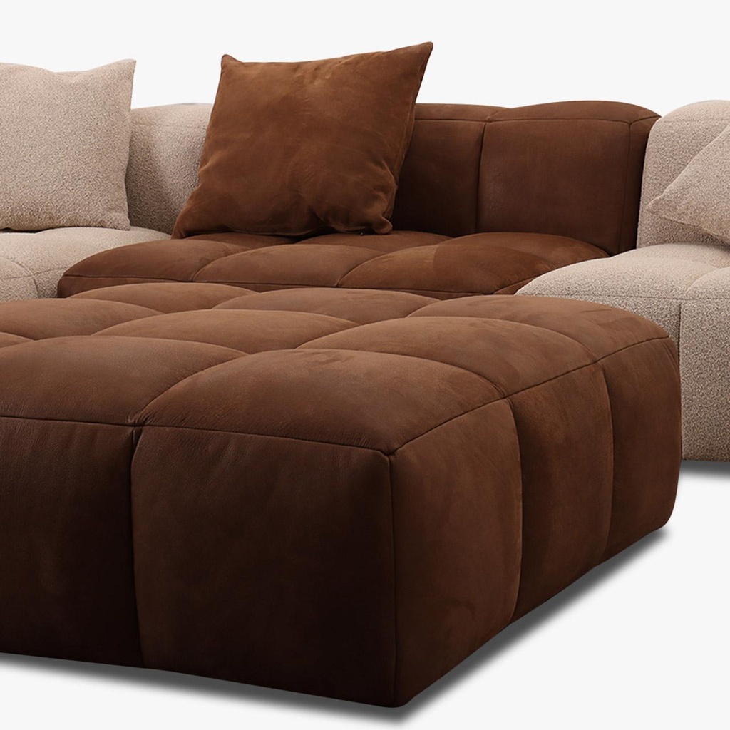 Ecksofa BUBBLE in Stoff Loop safari und Leder Kenia brown